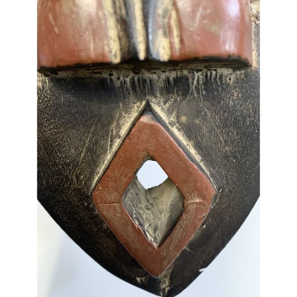 Carved Wooden Face Mask Metal Inlay Open Mouth Tribal Ethnic Cultural Decor READ - Picture 12 of 15